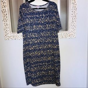 BNWT LuLaRoe Julia Dress Size 3XL Gray Navy Gold